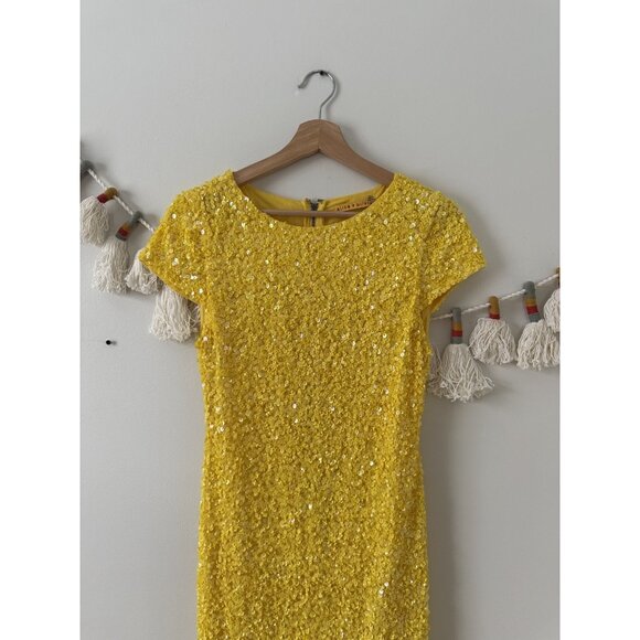 Alice & Olivia Sequin Yellow Aline Mini Dress Party Elegant Glam Wedding 4 - Picture 3 of 9